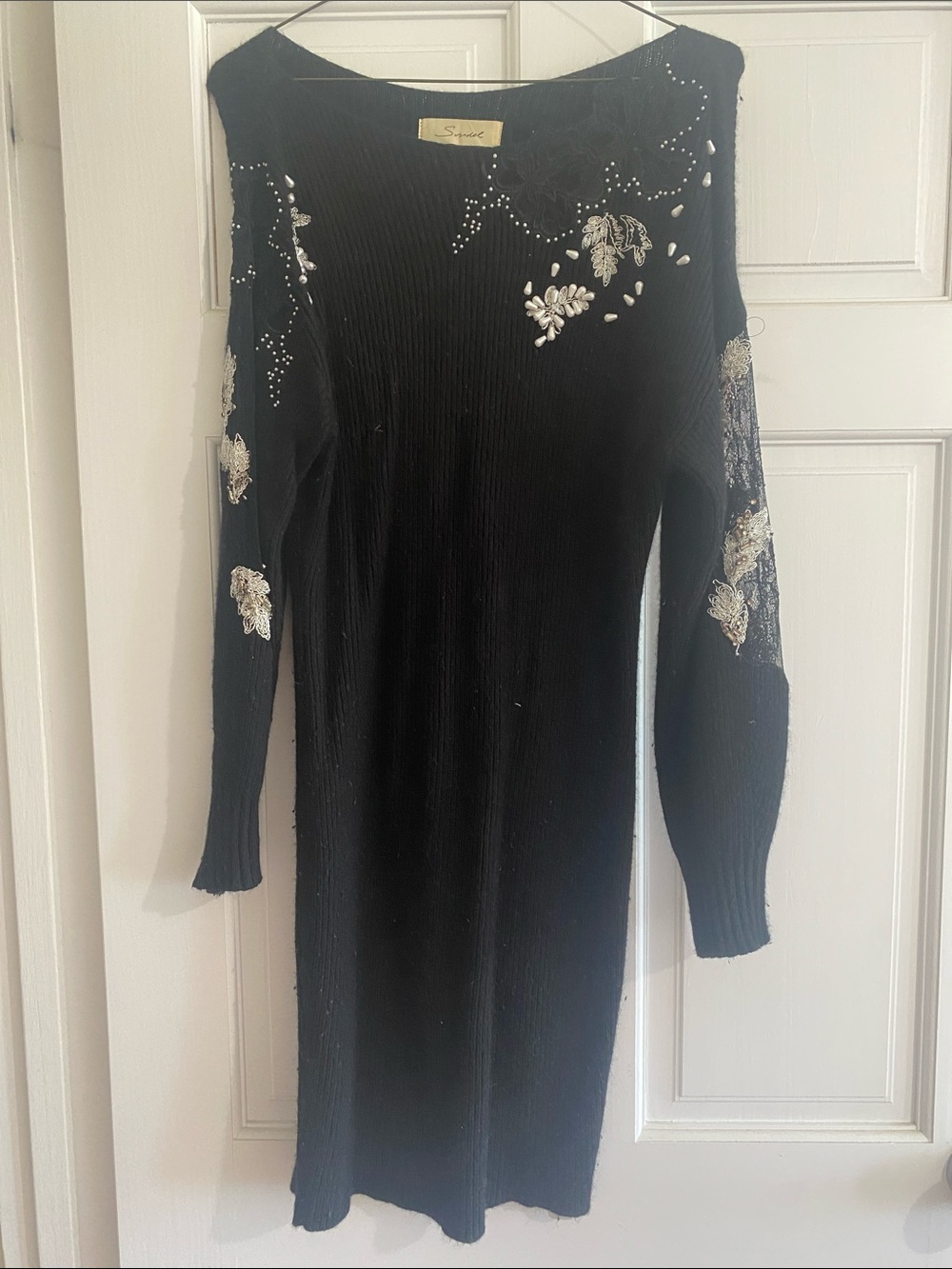 Sandi Black Long-Sleeve Embellished Dress
